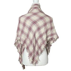 Tartan Plaid Frayed Scarf Cream Taupe Red Blue Grunge Bohemian Neutral
